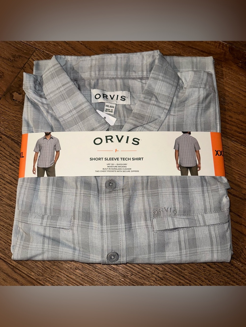 NWT Orvis Gray Plaid Button Up Short Sleeve Tech Shirt Mens XXL